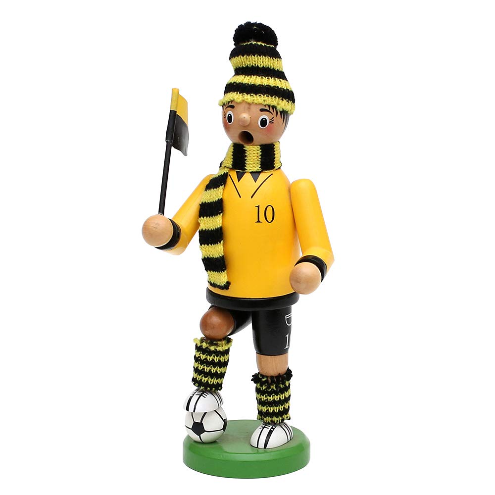 Dekohelden24 Räuchermann als Fussballer mit schwarz/gelbem Outfit, ca. 20 cm, 520360, Schwarz / Gelb
