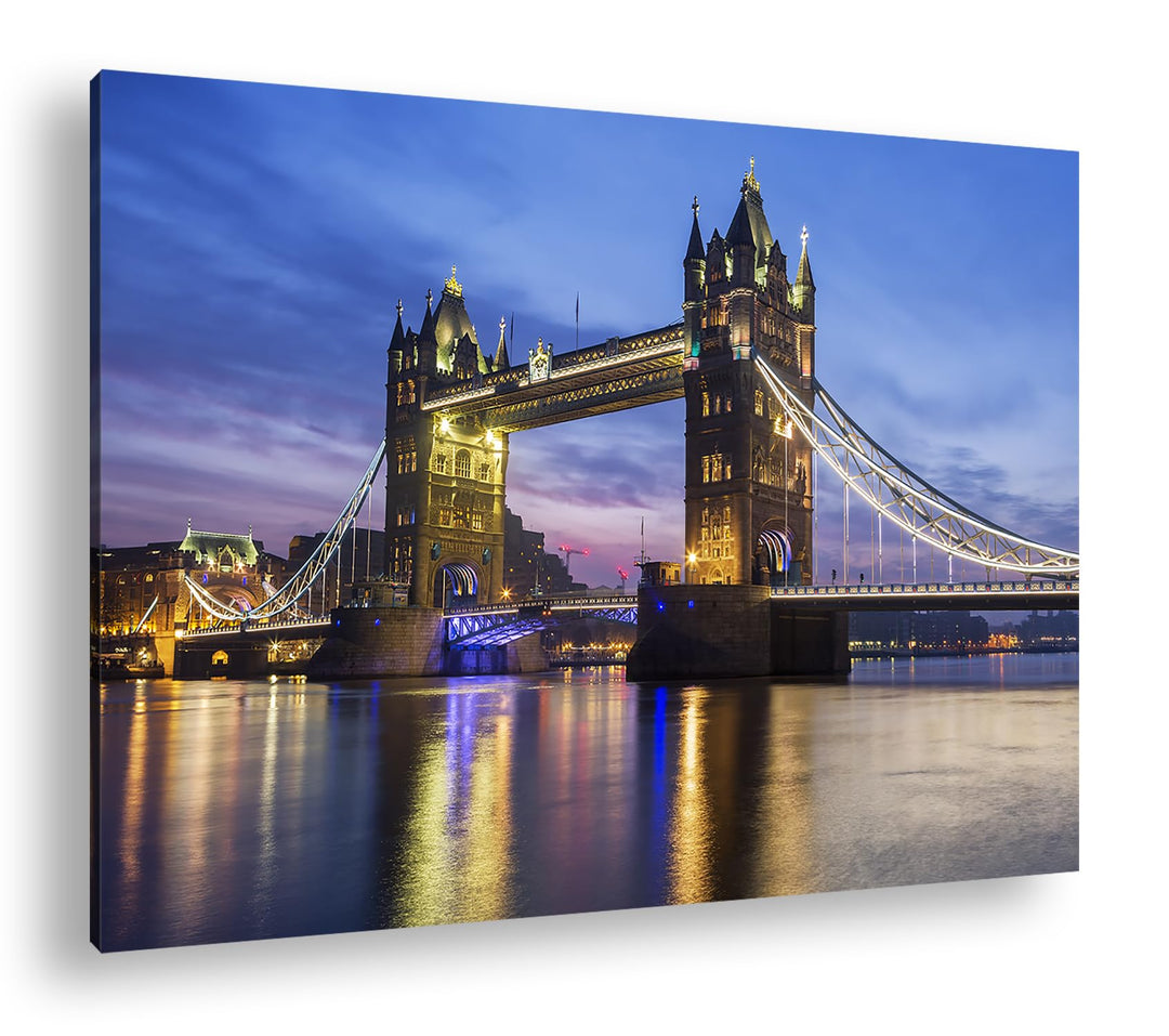 leuchtende Tower Bridge in London Format: 80x60 cm als Leinwandbild, Motiv fertig gerahmt auf Echtho