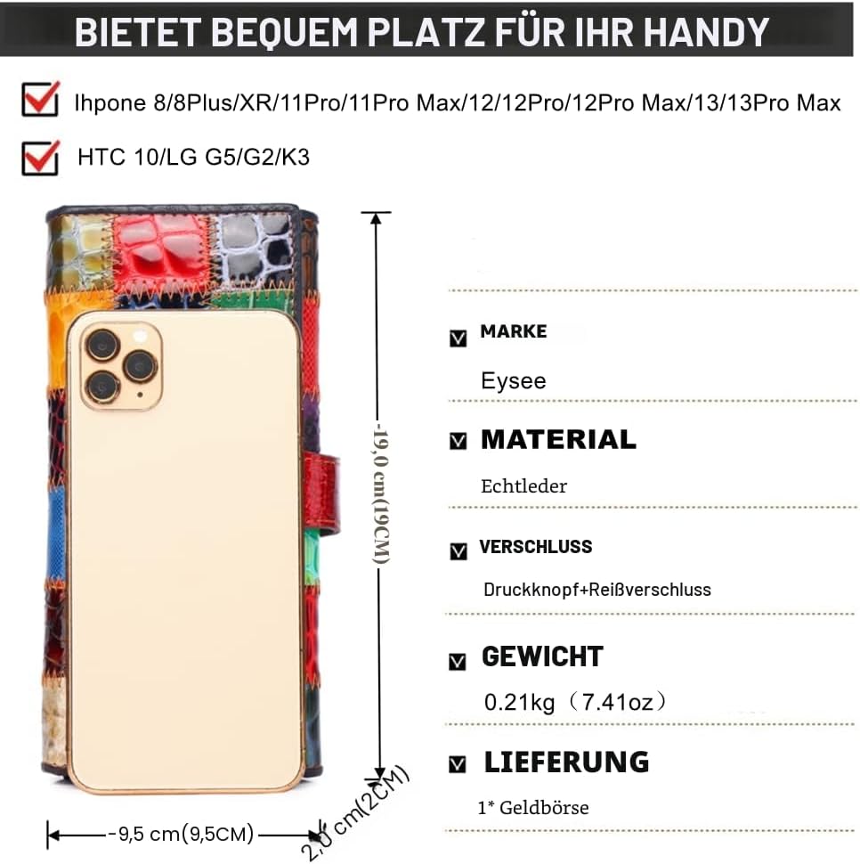 Eysee Portmonee Damen Gross aus Echtleder, Brieftaschen Geldbörse Damen mit Kartenfächer und Fotofen