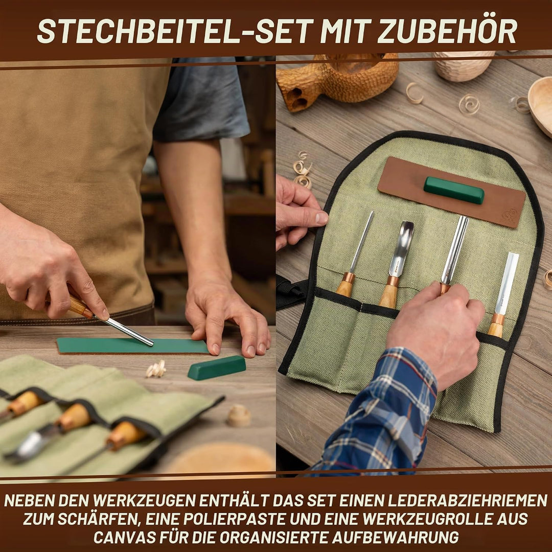 Meissel-Set zum Holzschnitzen SC01 – Hohlmeissel Holzschnitzwerkzeug-Set in der Werkzeugtasche mit S