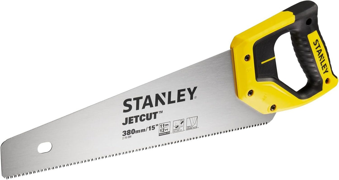 Stanley JetCut Handsäge (fein, 380 mm Länge, 11 Zähne/Inch, Bi-Material, Hardpoint-Verzahnung, 45°/9