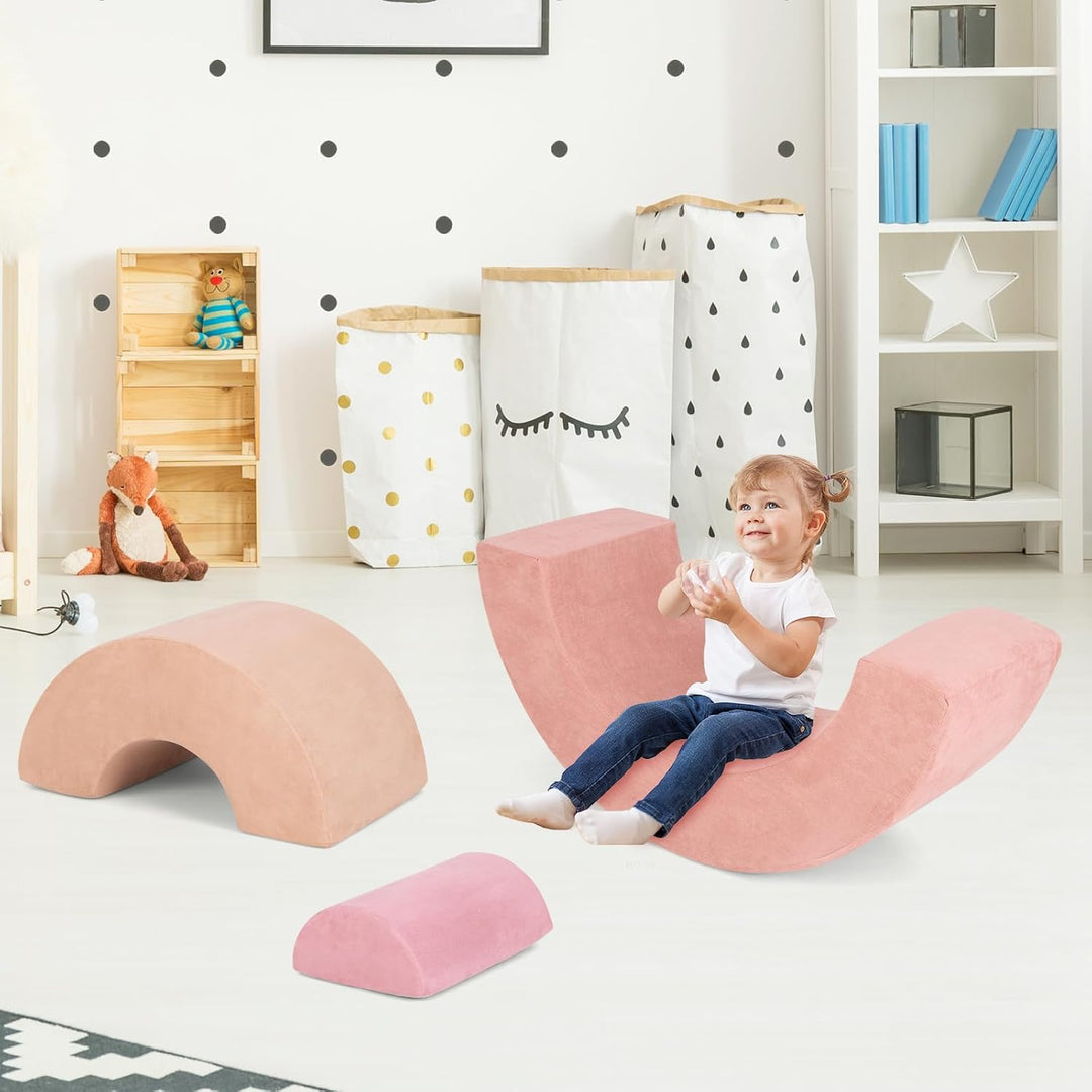 COSTWAY 3-TLG. Softbausteine, Schaumstoffbausteine zum Klettern und Krabbeln für Babys, Kletterbogen