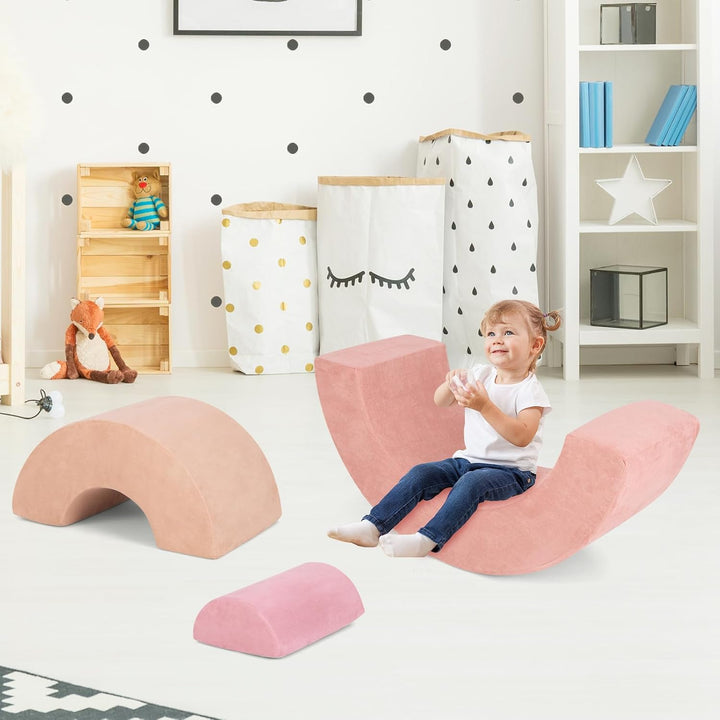 COSTWAY 3-TLG. Softbausteine, Schaumstoffbausteine zum Klettern und Krabbeln für Babys, Kletterbogen