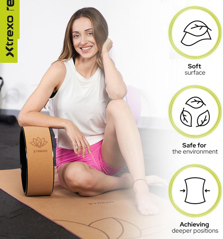 XTREXO Yoga Rad Naturkork mit einem Durchmesser von 32 cm und einer Breite von 13 cm in Braun aus 10