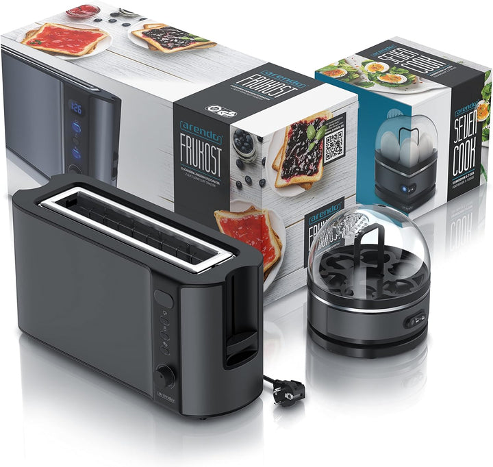 Arendo - SET Toaster FRUKOST mit Eierkocher SEVENCOOK Edelstahl Grau, Toaster 2 Scheiben, LED-Displa