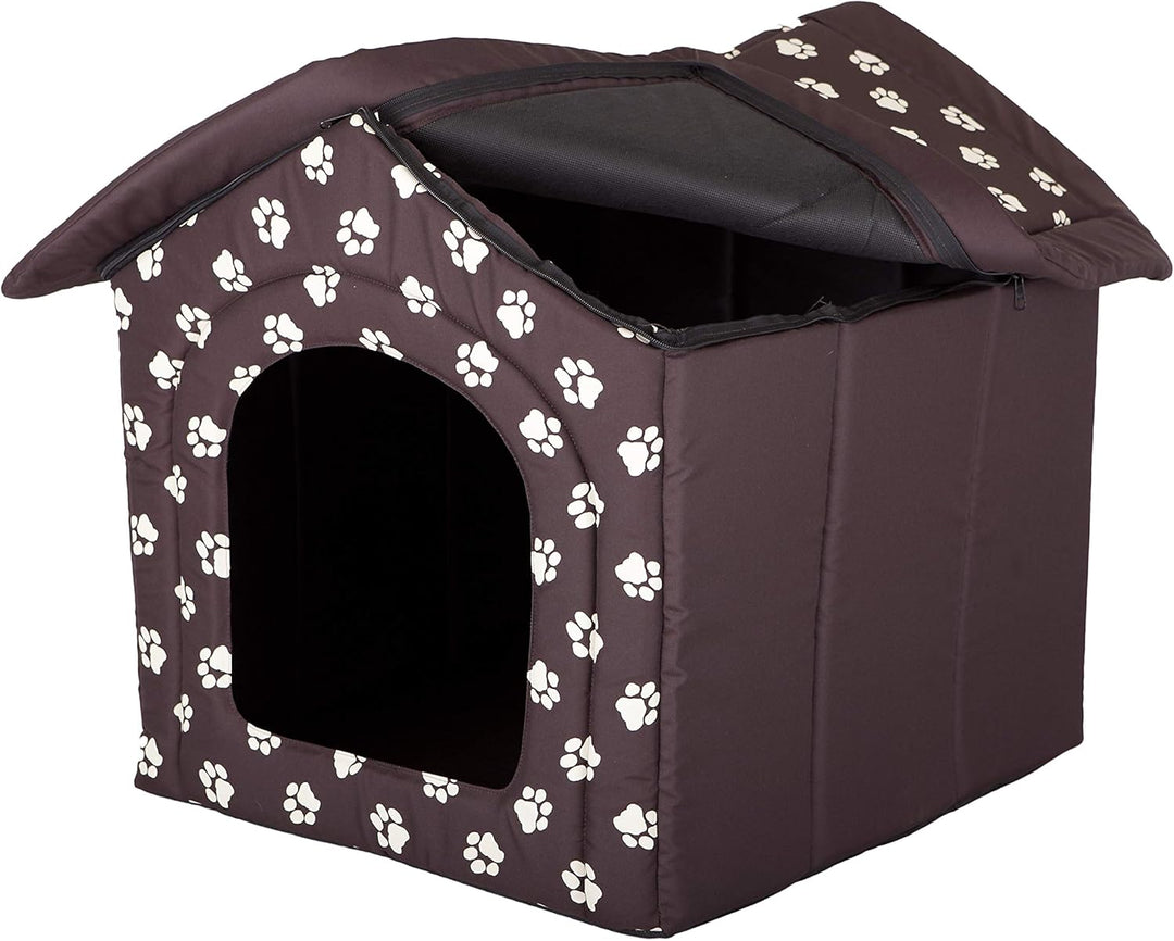 Hundehütte Hundehöhle Hundebett Hundehaus Katzenhöhle Grösse XXXL - 76x72 cm braun mit Pfoten 76x72x
