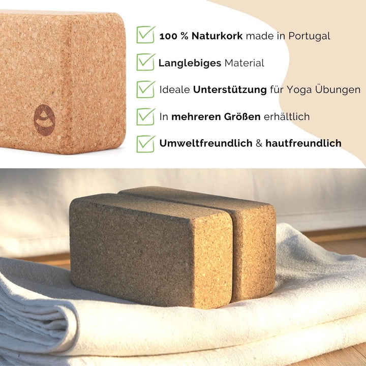 Bodhi Yoga Block Kork Brick | Einzeln & als Set | 100% Naturkork – Universal Yogaklotz | Umweltfreun