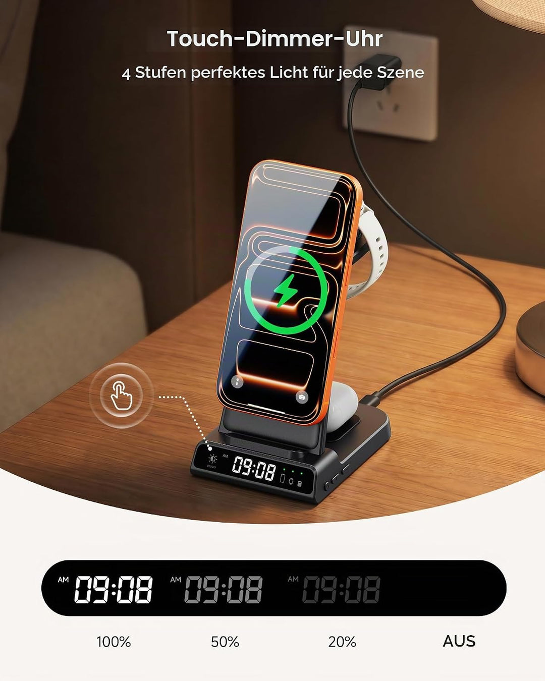 Ladestation für Garmin Watch, Magnetisch Induktive Ladestation für iPhone 17 16 15 14, 3 in 1 Wirele