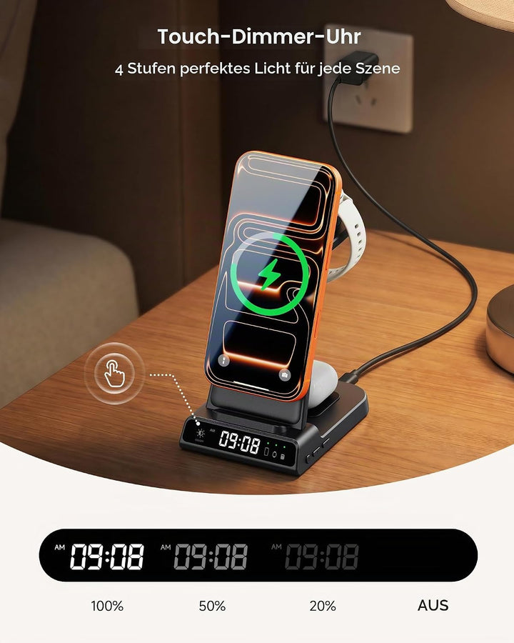 Ladestation für Garmin Watch, Magnetisch Induktive Ladestation für iPhone 17 16 15 14, 3 in 1 Wirele