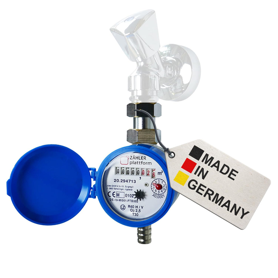 ZÄHLER plattform Zapfhahn Wasserzähler Set Durchfluss Qn 1,5, Kaltwasser, Baulänge 80 mm Eichung 202
