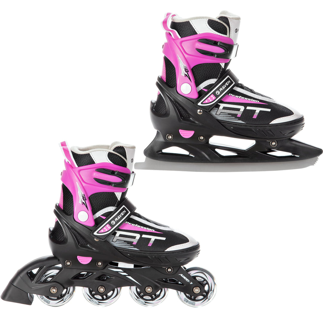 RAVEN Profession 2in1 Schlittschuhe Inlineskates Inliner für Kinder und Erwachsene verstellbar, Blac