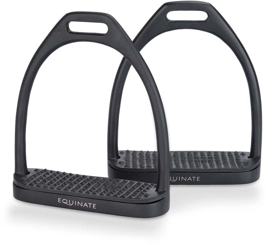 Equinate Steigbügel Midway 10cm Schwarz Matt - Mit Anti-Rutsch Trittfläche aus Gummi - Für Erwachsen