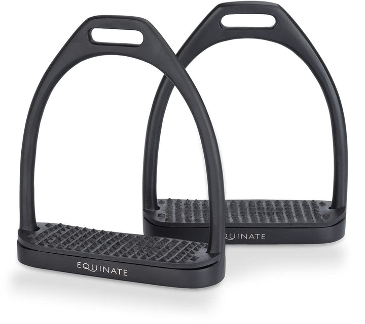Equinate Steigbügel Midway 10cm Schwarz Matt - Mit Anti-Rutsch Trittfläche aus Gummi - Für Erwachsen