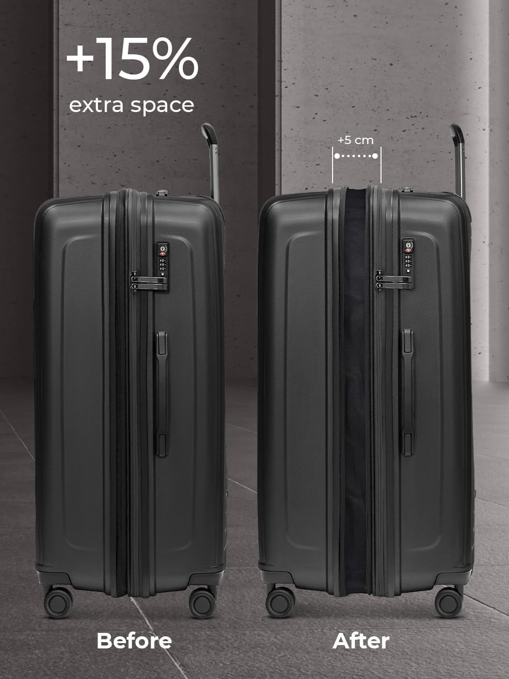 REDOLZ sehr grosser Hartschalen L+ Trolley | 52 x 34 x 77 cm | mit Dehnfalte von 123 auf 140 Liter e