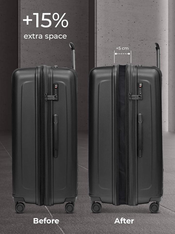REDOLZ sehr grosser Hartschalen L+ Trolley | 52 x 34 x 77 cm | mit Dehnfalte von 123 auf 140 Liter e