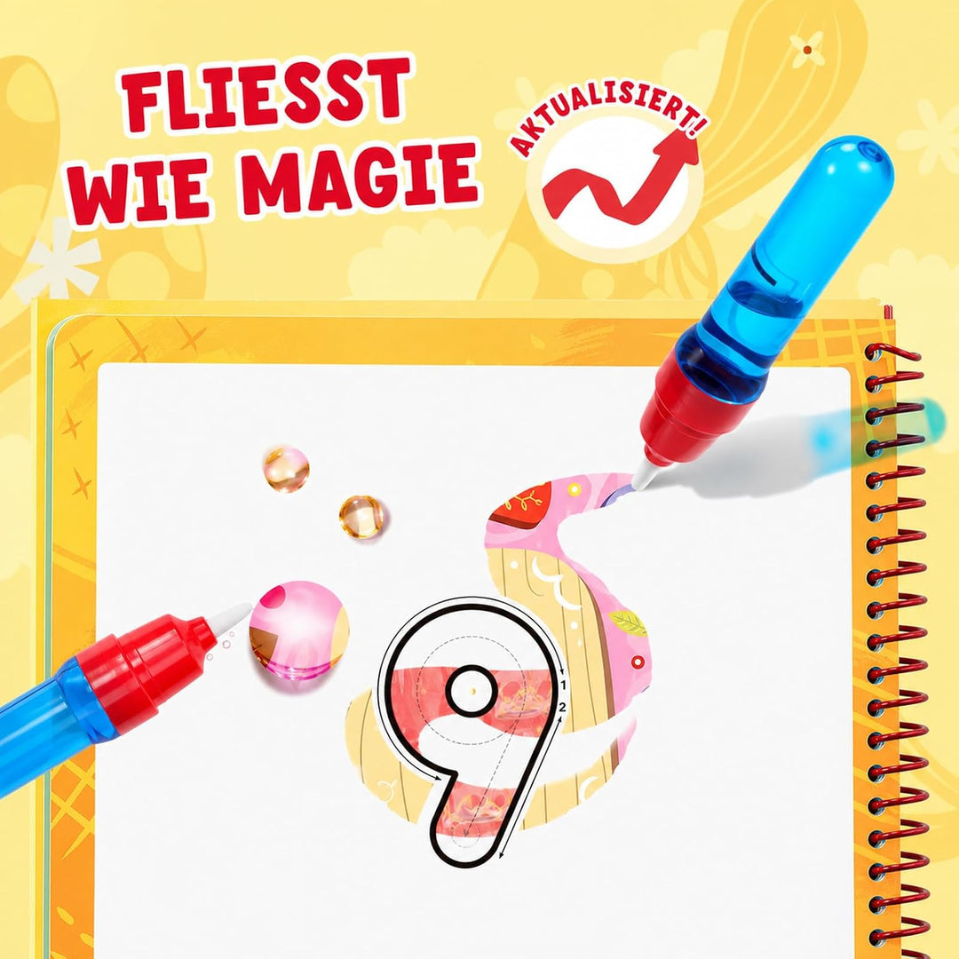 JoyCat Zahlen Aquarell-Reveal-Set, Malen mit Wasser | Wiederverwendbares Malbuch mit 14 Aktivitätsse