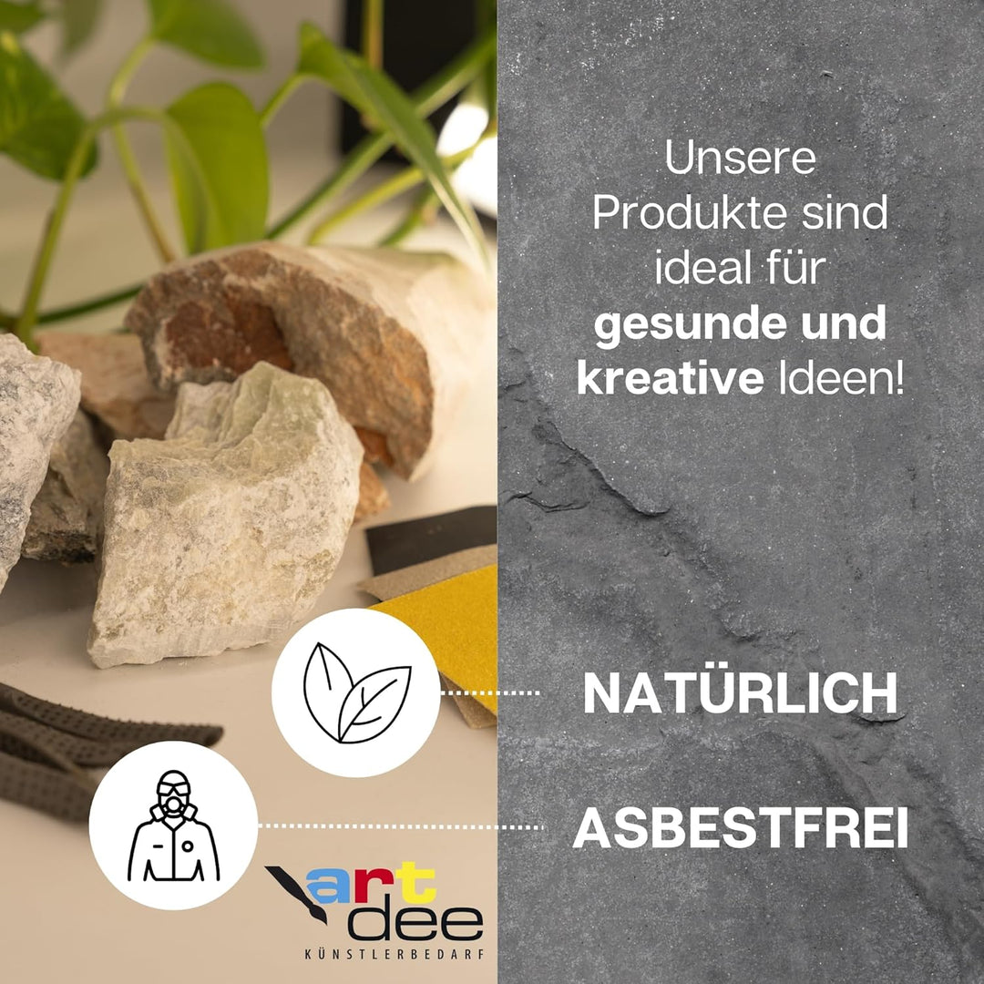 artdee® Speckstein 2kg Set mit (Schleifpapier und 4 Specksteinraspeln) – Werkzeug zum Schnitzen und