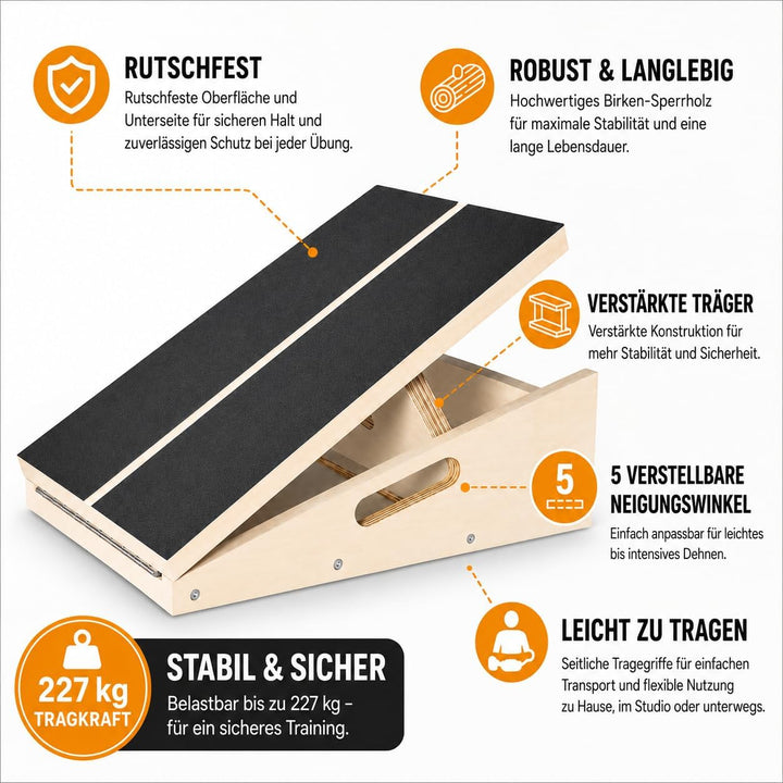 Professionelles Schrägbrett aus Holz, verstellbares Neigungsbrett und Wadendehner, Stretch-Brett - e