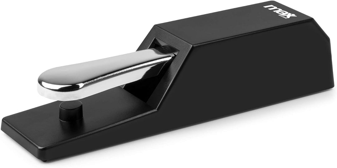 MAX Universal Sustain Pedal – Haltepedal mit Chromoptik Polaritätsschalter und rutschfester Gummisoh