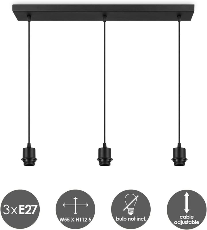 Home Sweet Home Moderne Hängelampe Beam 3 für Lampenschirm | Leuchte | 65/9,5/15–112.5 cm | Schwarz|