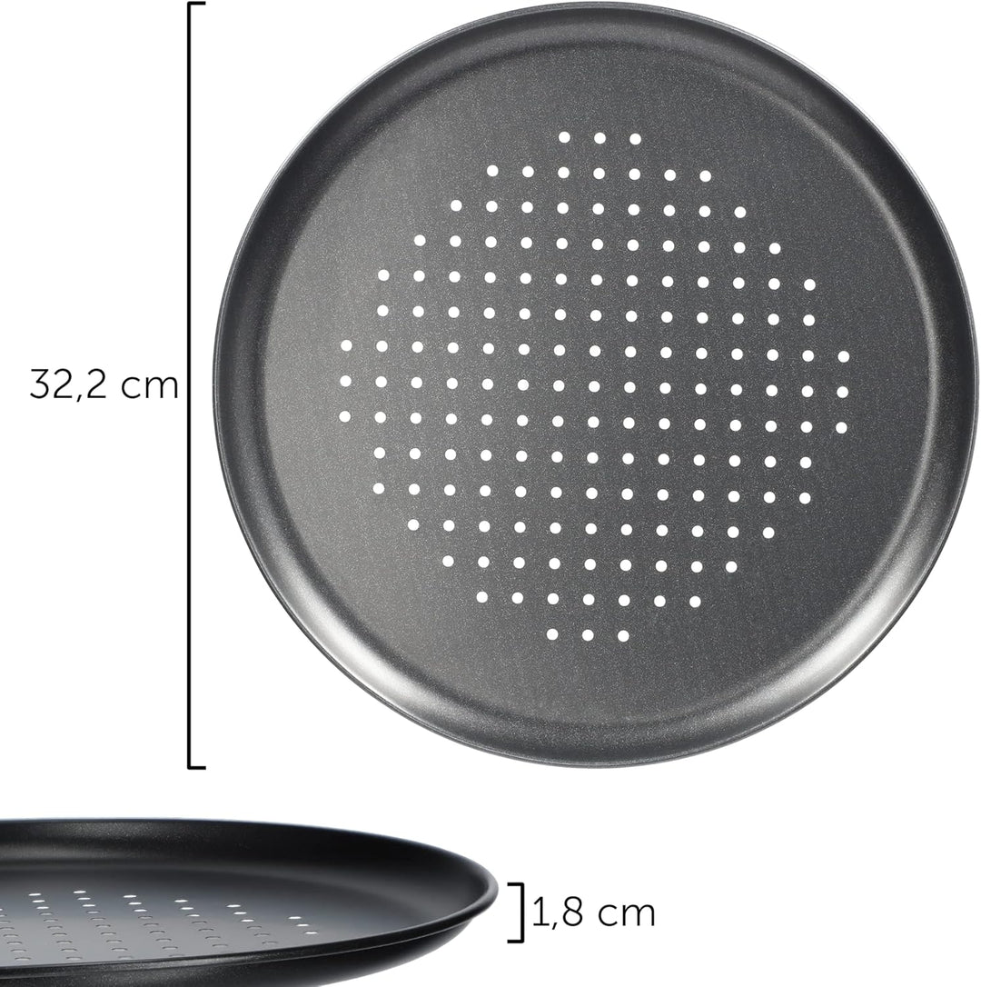 KADAX Pizzaform ∅ 32 cm, Pizza-Pfanne mit Löchern, Backblech aus verzinktem Blech, Pizzablech in zwe