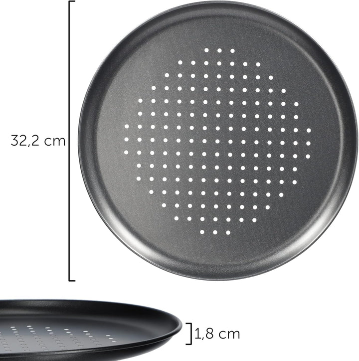 KADAX Pizzaform ∅ 32 cm, Pizza-Pfanne mit Löchern, Backblech aus verzinktem Blech, Pizzablech in zwe