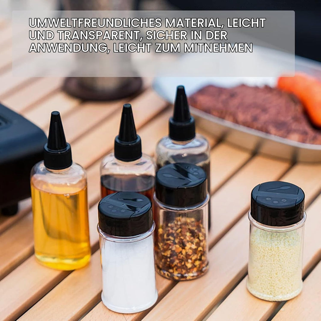 Holzsammlung 6 Stück Gewürzgläser Set Portable kleiner Salzstreuer BBQ Gewürzflasche Set Transparent
