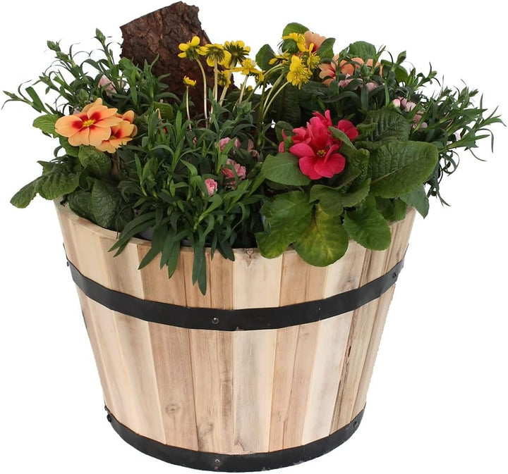 colourliving Pflanzkübel Holz rund 40 cm Holzfass Blumenkübel Blumentopf Natur Akazienholz Pflanztop
