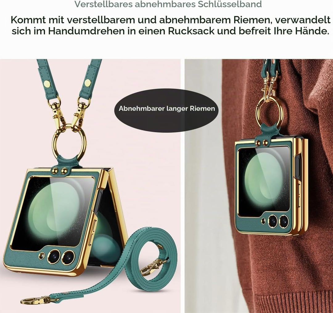 Miimall Lederhülle Kompatibel mit Samsung Galaxy Z Flip 6/Flip7 FE Hülle mit Band+Ring Ständer [HD D