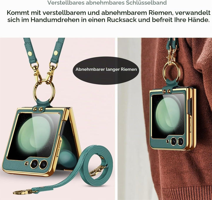 Miimall Lederhülle Kompatibel mit Samsung Galaxy Z Flip 6/Flip7 FE Hülle mit Band+Ring Ständer [HD D