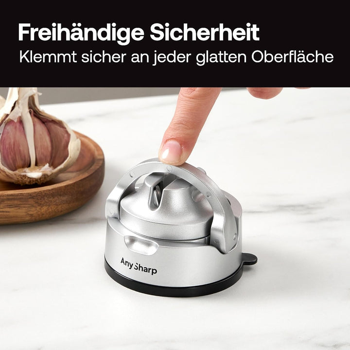 AnySharp Evo Messerschärfer, Freihändige Sicherheit, PowerGrip Saugnapf, Sicheres Schärfen aller Küc