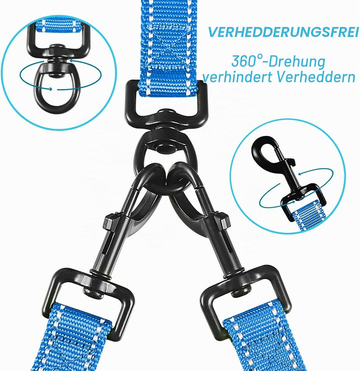 PetBonus Hundeleine Doppelleine für 2 Hunde, Keine Verwicklung Leine für 2 Hunde Gross, Verstellbar