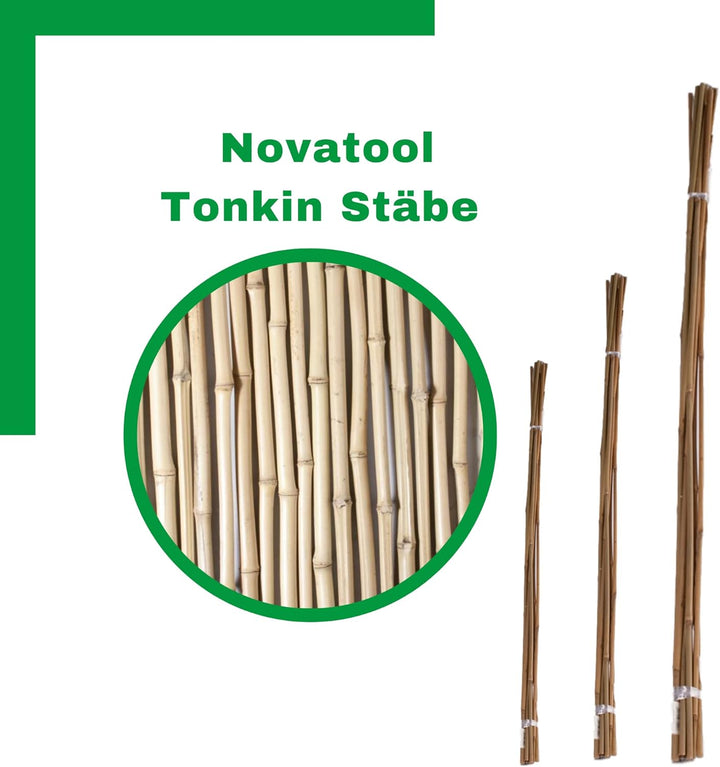 Novatool 20 Stück Tonkinstäbe 120 cm I ø 8-10 mm I Braun I Tonkinstab Rankstäbe Tomatenstäbe Ranksta