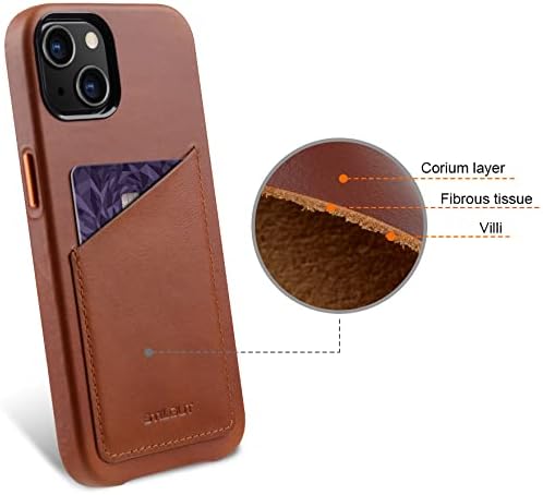STILGUT Cover kompatibel mit iPhone 13 Hülle mit Kartenfach, Case aus Leder, Kartenhülle - Cognac Na
