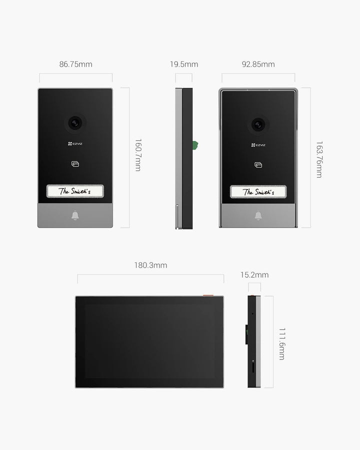 EZVIZ 2K Video Türklingel Kit mit Türsprechanlage*2 und 7" Farb-Touchscreen, KI Personenerkennung un