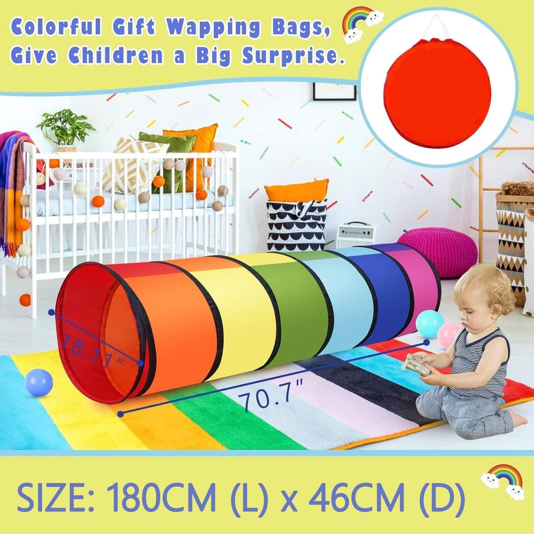 LATERN 180CM Spieltunnelzelt für Kinder, 46CM Runder Öffnung Babytunnel Bunter Pop-Up Kriechtunnel Z