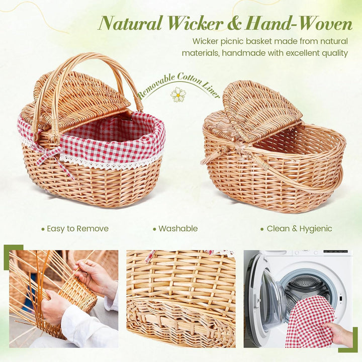 Picknickkorb,Picknickkorb 2 Personen mit Doppelt zu öffnendem Deckel und Klappbarem Griff,Picknick K