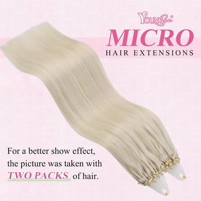 YoungSee Microring Extensions Echthaar Platinblond Microring Extensions Blond 45cm Micro Loop Hair E