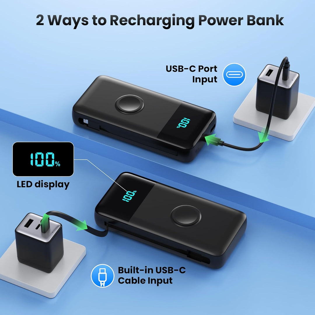 Power Bank 26800mAh mit i-Watch Ladegerät, 25W PD+QC4.0 Powerbank mit 2 Kabel Schnelles Aufladen USB