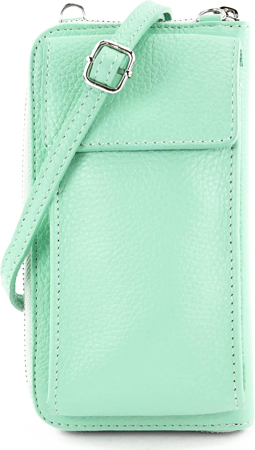 modamoda de - P06 - ital. Damen Umhängetasche Geldbörse Handytasche Leder Mint, Mint