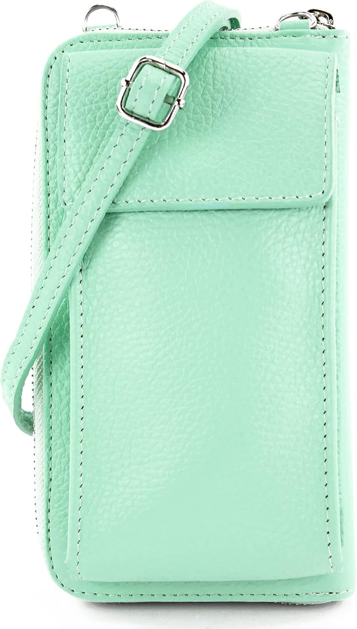 modamoda de - P06 - ital. Damen Umhängetasche Geldbörse Handytasche Leder Mint, Mint