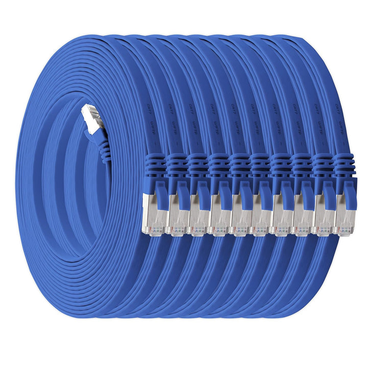 5m - blau - 10 Stück Cat7 Flachkabel Netzwerkkabel Cat 7 Rohkabel Gigabit Lan (10Gbit/s) Flachbandka