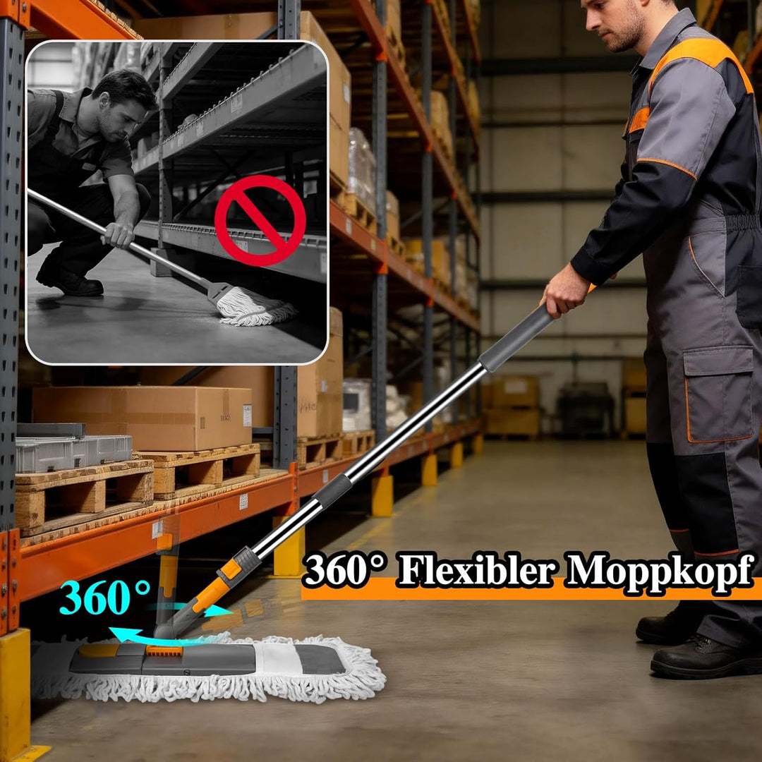 MASTERTOP Bodenwischer, Grosser Flach Wischmop mit 2 Moppads und Teleskopstiel, Mikrofaser Mopp Flac