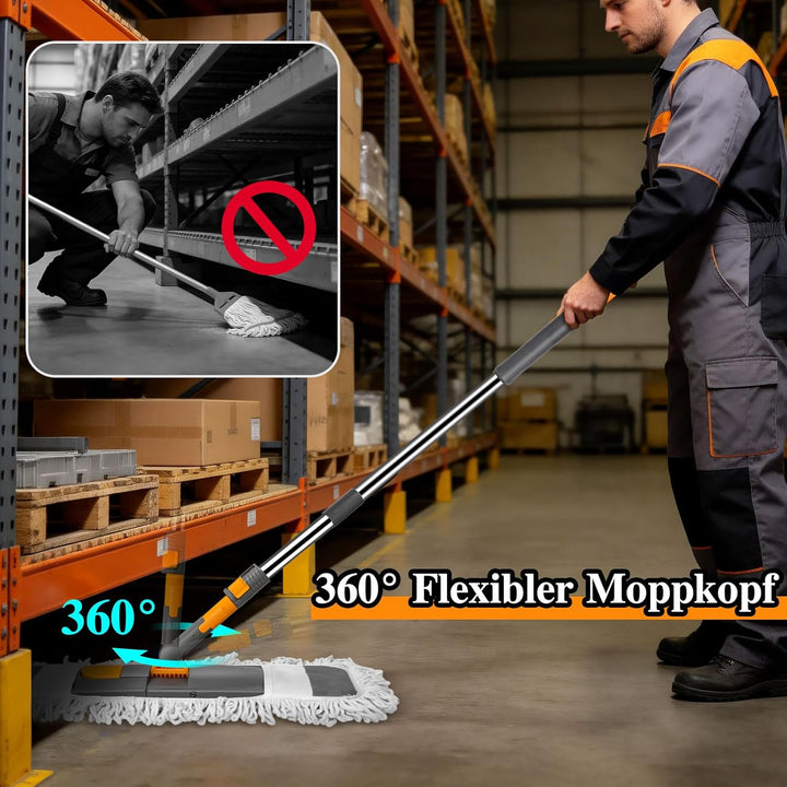 MASTERTOP Bodenwischer, Grosser Flach Wischmop mit 2 Moppads und Teleskopstiel, Mikrofaser Mopp Flac