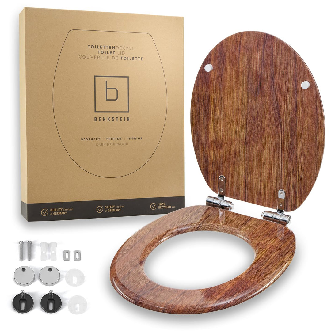 Benkstein Toilettendeckel mit Absenkautomatik Dunkles Treibholz – antibakterieller WC Sitz – Quick-R