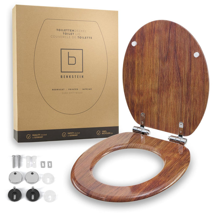 Benkstein Toilettendeckel mit Absenkautomatik Dunkles Treibholz – antibakterieller WC Sitz – Quick-R
