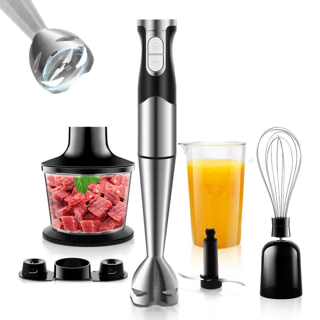 NWOUIIAY Handmixer Stabmixer Elektrischer 6-in-1 1200W Edelstahl Pürierstab mit 600ml Messbecher,Ede