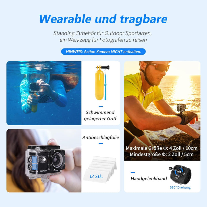 NEEWER 50 in 1 Action Kamera Zubehör Set Kompatibel mit GoPro Hero 12 11 10 9 DJI OSMO 4 3 2 Insta36