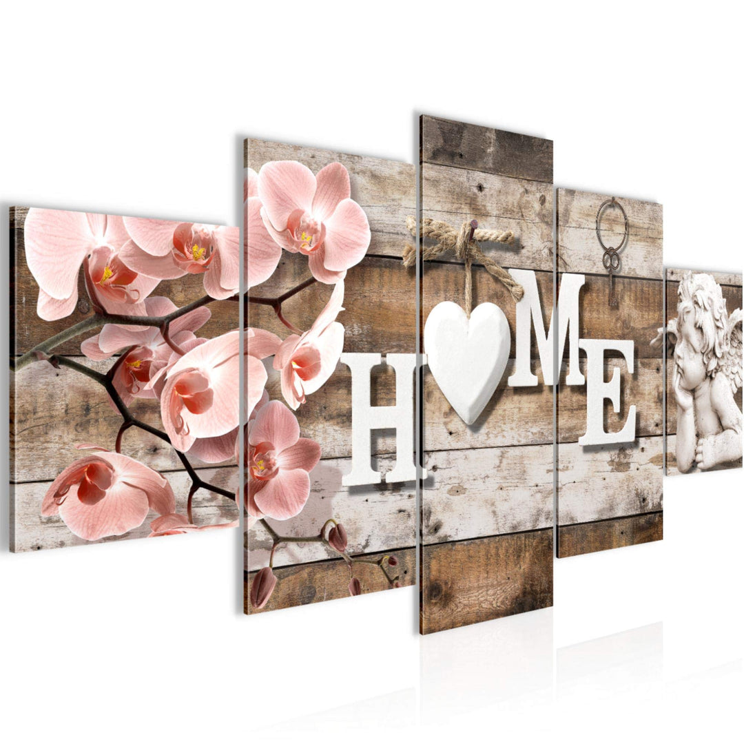 Runa Art Bild Wohnzimmer Home 5 Teilig Holzoptik Beige Rosa Wandbilder auf Vlies Leinwand 031053a
