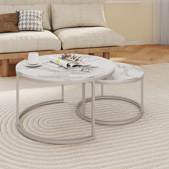 Marmor Couchtisch Rund Weiss, Wohnzimmertisch Weiss, Moderner Couchtisch Silber satztische fürs Wohn